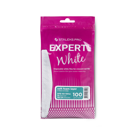 Expert 40 Disposable White Crescent Nail Files (30 pcs) - Staleks