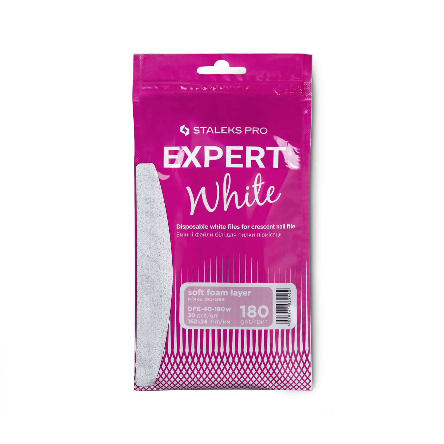 Expert 40 Disposable White Crescent Nail Files (30 pcs) - Staleks